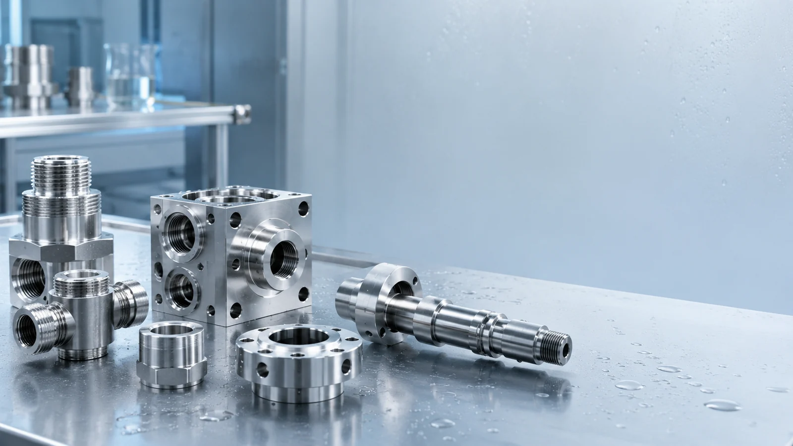 Clean stainless steel CNC components prepared for passivation and inspection