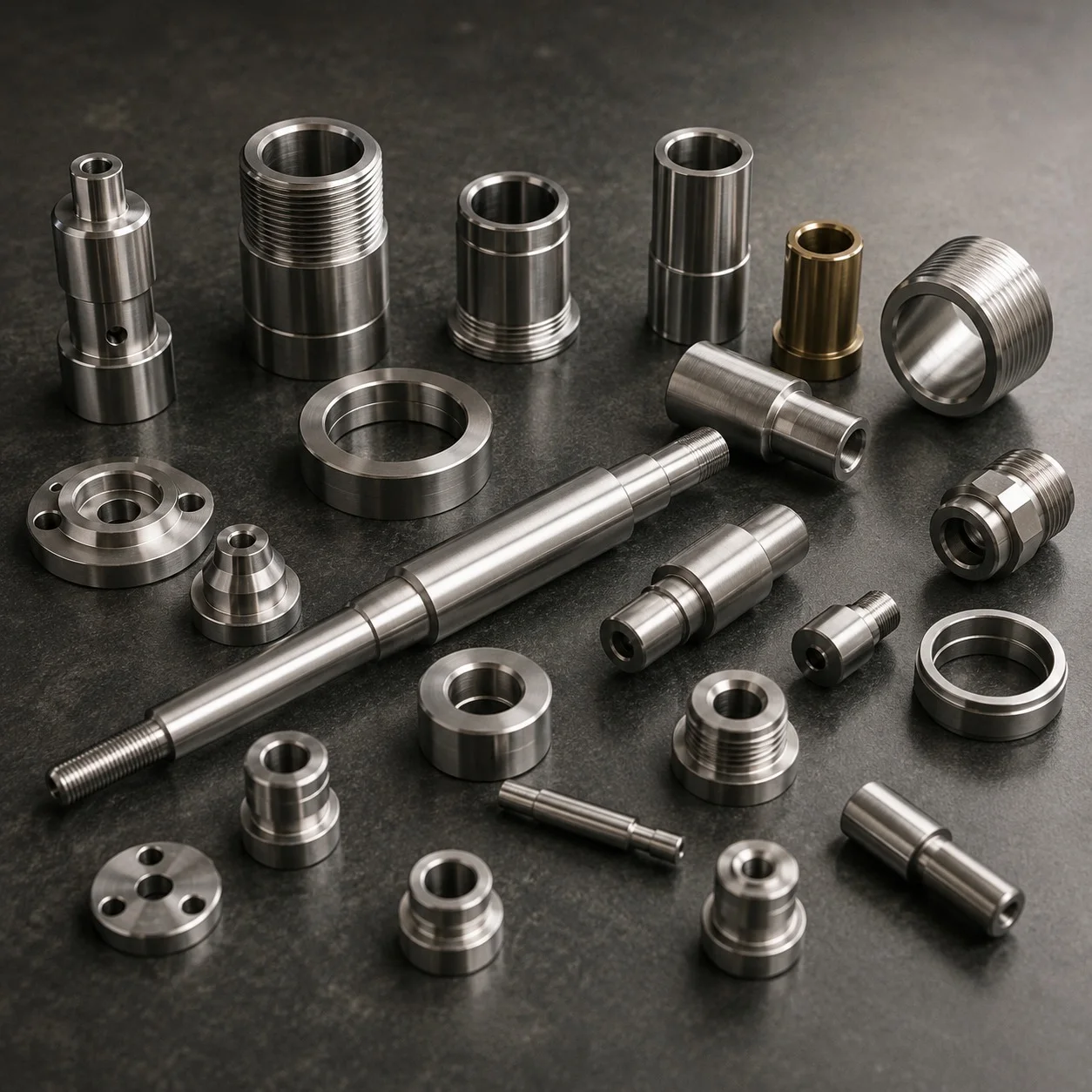 CNC lathe machining a precision threaded metal part